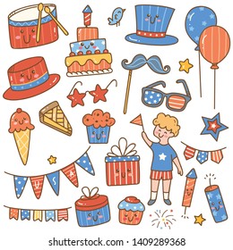 Independence day doodle, 4th July kawaii design element