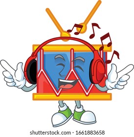 Independence day drum cartoon character design Listening music on a headset