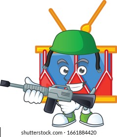 Diseño de la mascota del tambor del día de la independencia con uniforme del ejército y ametralladora