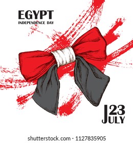 Independence day of Egypt. July 23rd. National Patriotic holiday of liberation in Latin America, North Africa. Hand-drawn shading. Background with Egyptian tricolor. Vector image.