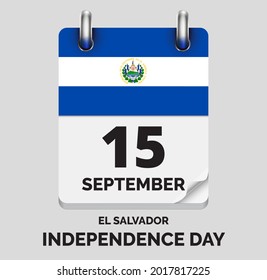 Día de la Independencia, El Salvador- 15 de setiembre, días del año, ícono de calendario realista plano, imagen vectorial del Día de la Independencia con la bandera de El Salvador