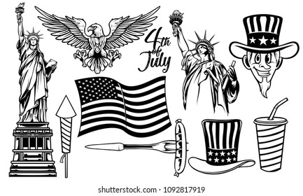 Independence Day Elements Black and White Vector Set