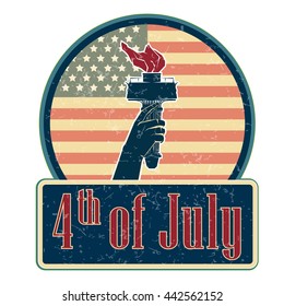 Independence day emblem July fourth vector illustration sign poster element liberty torch 