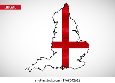 Independence day of England country. Abstract outline country map with flag in watercolor style illustration