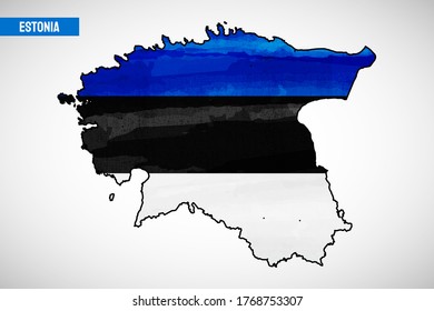 Independence day of Estonia country. Abstract outline country map with flag in watercolor style illustration