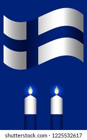 Independence Day of Finland. The concept of a national holiday. Flag of Finland. 2 white and blue candles