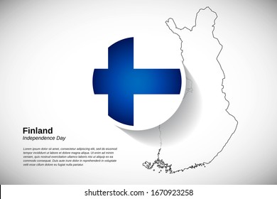 Día de la Independencia de Finlandia. Fiesta nacional creativa de Finlandia con elementos de diseño de mapas y bandera del país en círculo. Elegante tarjeta de saludo, ilustración vectorial banner.