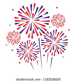 Independence day firework on white background, can be use for celebration, party, and new year event. vector illustration