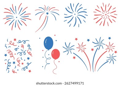 Independence day fireworks banner, holiday poster, flyer, greeting card and decorative elements