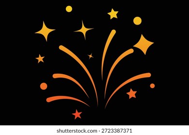 Icono de fuegos artificiales del Día de la Independencia. Vector de fuegos artificiales Doodle de oro. Celebración, Icono de fiesta, Aniversario, Nueva Nochevieja. Conjunto de iconos de Firework. Símbolo de celebración del 4 de julio, iconos de diseño del Día de la Independencia