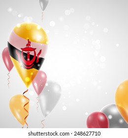 Independence Day. Flag of Brunei on air balloon. Celebration and gifts. Balloons on the feast of the national.  Use for brochures, printed materials, signs, elements