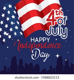 Independence day with flag and city