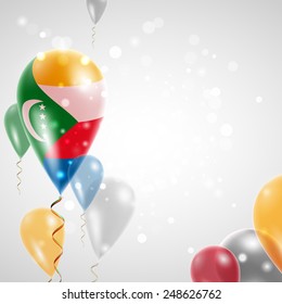 Independence Day. Flag of Comoros on air balloon. Celebration and gifts. Balloons on the feast of the national.  Use for brochures, printed materials, signs, elements