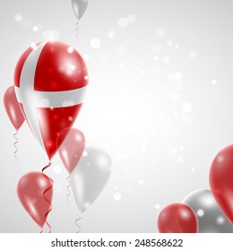 Independence Day. Flag of Denmark on air balloon. Celebration and gifts. Balloons on the feast of the national.  Use for brochures, printed materials, signs, elements