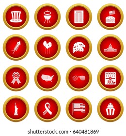 Independence day flag icon red circle set isolated on white background