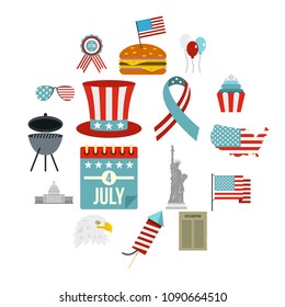 Independence day flag icons set in flat style isolated vector illustration