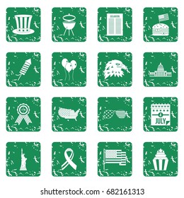 Independence day flag icons set in grunge style green isolated vector illustration