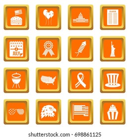 Independence day flag icons set in orange color isolated vector illustration for web and any design
