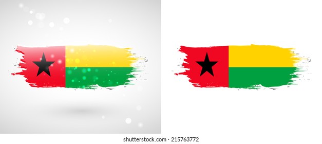 Independence Day. Flag painted with a brush with paint. Grungy flag. Grungy style. Brushstroke. Use for brochures, printed materials, icons, logos, signs,  elements, etc. Flag of Guinea Bissau