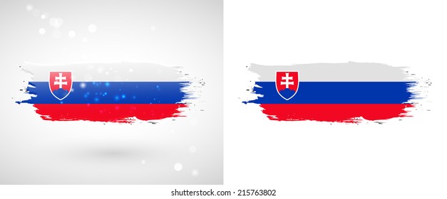 Independence Day. Flag painted with a brush with paint. Grungy flag. Grungy style. Brushstroke. Use for brochures, printed materials, icons, logos, signs,  elements, etc. Slovak flag
