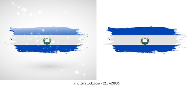 Independence Day. Flag painted with a brush with paint. Grungy flag. Grungy style. Brushstroke. Use for brochures, printed materials, icons, logos, signs,  elements, etc. Flag of El Salvador