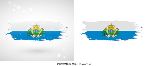 Independence Day. Flag painted with a brush with paint. Grungy flag. Grungy style. Brushstroke. Use for brochures, printed materials, icons, logos, signs,  elements, etc. Flag of San Marino