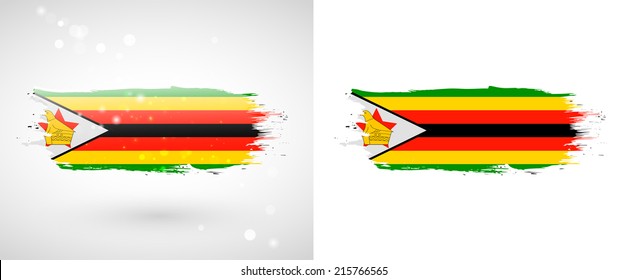 Independence Day. Flag painted with a brush with paint. Grungy flag. Grungy style. Brushstroke. Use for brochures, printed materials, icons, logos, signs,  elements, etc. Flag of Zimbabwe