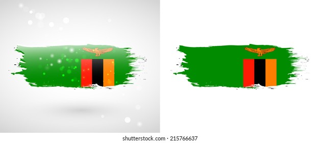 Independence Day. Flag painted with a brush with paint. Grungy flag. Grungy style. Brushstroke. Use for brochures, printed materials, icons, logos, signs,  elements, etc. Flag of Zambia