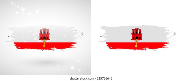 Independence Day. Flag painted with a brush with paint. Grungy flag. Grungy style. Brushstroke. Use for brochures, printed materials, icons, logos, signs,  elements, etc. Flag of Gibraltar