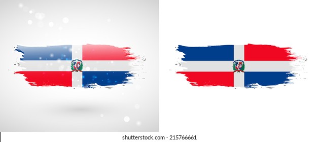 Independence Day. Flag painted with a brush with paint. Grungy flag. Grungy style. Brushstroke. Use for brochures, printed materials, icons, logos, signs,  elements, etc. Flag of Dominican Republic