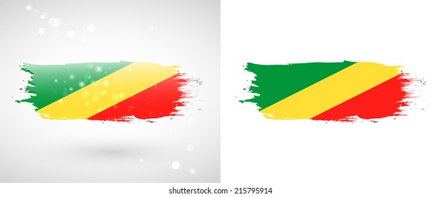 Independence Day. Flag painted with a brush with paint. Grungy flag. Grungy style. Brushstroke. Use for brochures, printed materials, icons, logos, signs,  elements, etc. Flag of the Republic of Congo