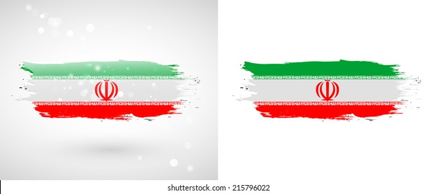 Independence Day. Flag painted with a brush with paint. Grungy flag. Grungy style. Brushstroke. Use for brochures, printed materials, icons, logos, signs,  elements, etc. Flag of Iran