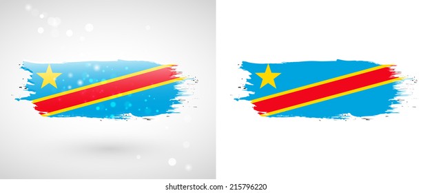 Independence Day. Flag painted with a brush with paint. Grungy flag. Grungy style. Brushstroke. Use for brochures, printed materials, icons, logos, signs. Flag of Democratic Republic of Congo