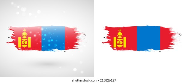 Independence Day. Flag painted with a brush with paint. Grungy flag. Grungy style. Brushstroke. Use for brochures, printed materials, icons, logos, signs,  elements, etc. Flag of Mongolia