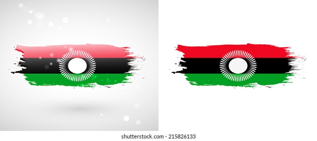Independence Day. Flag painted with a brush with paint. Grungy flag. Grungy style. Brushstroke. Use for brochures, printed materials, icons, logos, signs,  elements, etc. Flag of Malawi