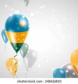 Independence Day. Flag of Rwanda on air balloon. Celebration and gifts. Balloons on the feast of the national. Use for brochures, printed materials, signs, elements