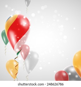 Independence Day. Flag of Seychelles on air balloon. Celebration and gifts. Balloons on the feast of the national.  Use for brochures, printed materials, signs, elements