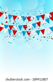 Independence Day flags on sky background