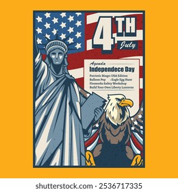 Día de la Independencia Cuatro de Julio América USA Ilustración vectorial de la Libertad para afiches, medios sociales, volantes, páginas de Web, medios impresos, tarjetas de felicitación, invitaciones, Anuncio