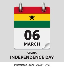 Independence Day ,Ghana -March 6, days of year flat realistic calendar icon Independence Day vector image with Ghana flag