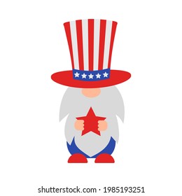 Independence day gnome. USA. American patriotic  character clipart.  Vector illustration.