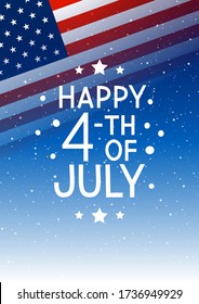 Independence day greeting card with American flag on night starry sky background 