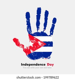Independence Day. Grungy style. Hand print and five fingers. Used as an icon, card, greeting, printed materials.  Flag of Cuba