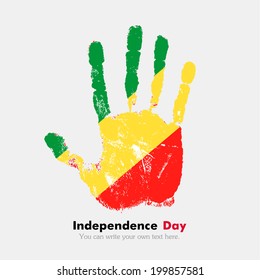 Independence Day. Grungy style. Hand print and five fingers. Used as an icon, card, greeting, printed materials.  Flag of the Republic of Congo