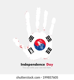 Independence Day. Grungy style. Hand print and five fingers. Used as an icon, card, greeting, printed materials.  Flag of the Republic of Korea
