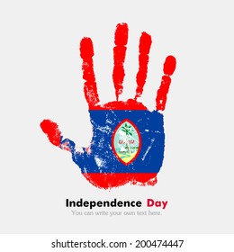 Independence Day. Grungy style. Hand print and five fingers. Used as an icon, card, greeting, printed materials.  Flag of Guam