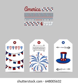 Independence Day Hand Drawn Badges. Vector