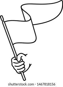 Independence day. Hand holding waving flag. Vector outline icon isolated on white background.
