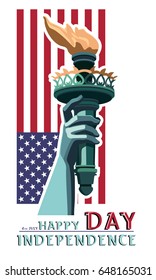 
Independence Day. The hand torch. Statue of Liberty. During the holiday, the Day of the US flag. July 4 Flat banner. 3D font letters. red and green color illustration on a white background.vector
