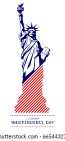 
Independence Day. The hand is a torch. Statue of Liberty. USA. July 4, Business, street layout. Flat banner, vertical. 3D letter font. Color, dark blue illustration on a white background. vector